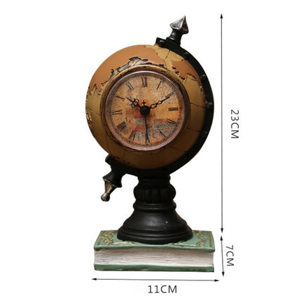 Desk Clock Multi-functional Save Change Personality Retro Resin Globe Shape Piggy Bank Ornament for Bedroom - Brown.