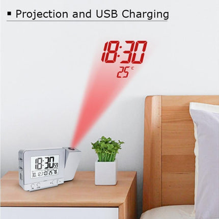 Desk Snooze LED Digital Backlight Date Function USB Charge Alarm Clock Projector-Silver - Silver.
