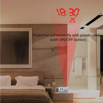 Desk Snooze LED Digital Backlight Date Function USB Charge Alarm Clock Projector-Silver - Silver.