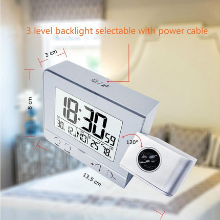 Desk Snooze LED Digital Backlight Date Function USB Charge Alarm Clock Projector-Silver - Silver.