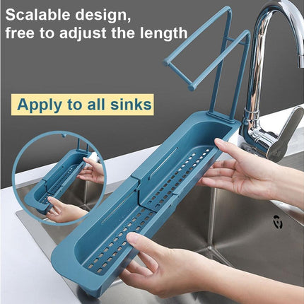 Home Kitchen Telescopic Sink Storage Tray Rack Holder Expandable Drain Basket-Blue.