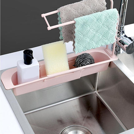 Home Kitchen Telescopic Sink Storage Tray Rack Holder Expandable Drain Basket-Blue.