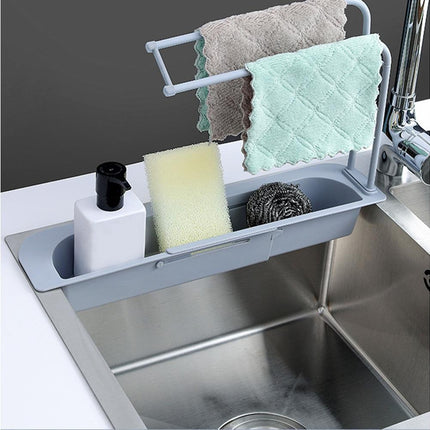 Home Kitchen Telescopic Sink Storage Tray Rack Holder Expandable Drain Basket-Blue.