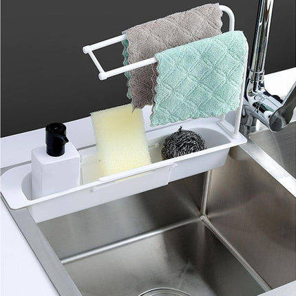 Home Kitchen Telescopic Sink Storage Tray Rack Holder Expandable Drain Basket-Blue.