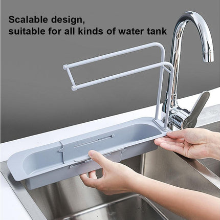 Home Kitchen Telescopic Sink Storage Tray Rack Holder Expandable Drain Basket-Blue.