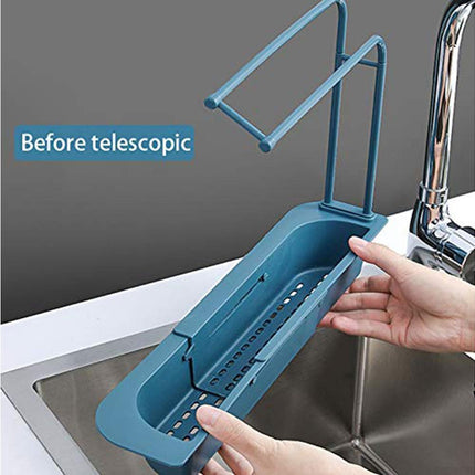 Home Kitchen Telescopic Sink Storage Tray Rack Holder Expandable Drain Basket-Blue.