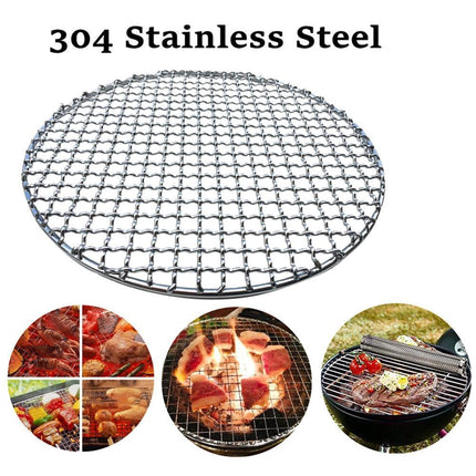 Round Stainless Steel BBQ Grill Roast Mesh Net Non-stick Barbecue Baking Pan-20cm.