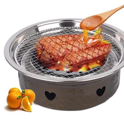 Round Stainless Steel BBQ Grill Roast Mesh Net Non-stick Barbecue Baking Pan-20cm.