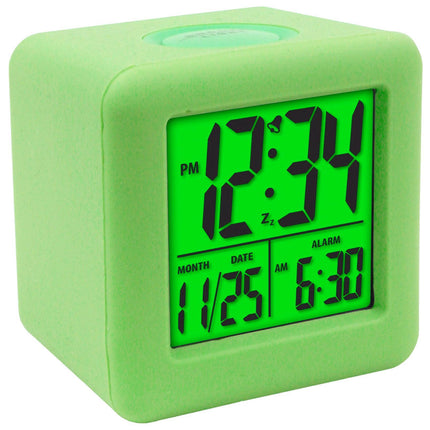 Digital Clock Shock-proof Snooze Function Silicon Cover Electrical LED Clock Household Supplies - Green.