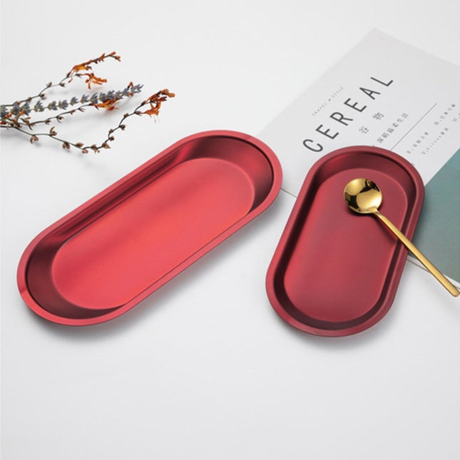 Storage Tray Mini Portable Oval Stainless Steel Towel Tray for Household-Red L.