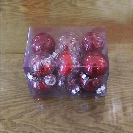 12Pcs/Box 6cm Christmas Ball Multi-Glitter Powder Hanging-Red.