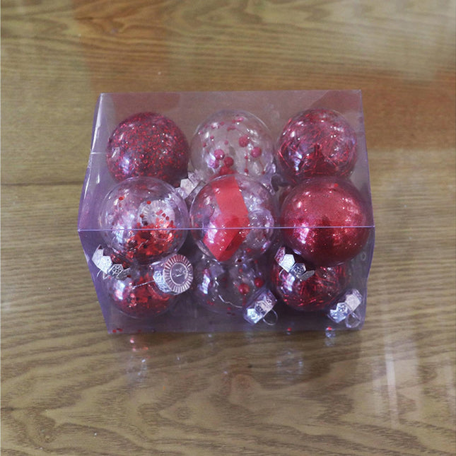 12Pcs/Box 6cm Christmas Ball Multi-Glitter Powder Hanging-Red.