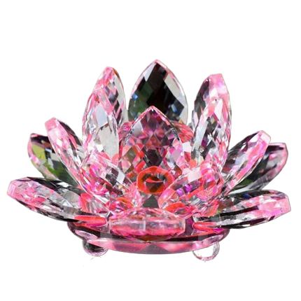 Artificial Crystal Lotus Buddhism Ornament Feng Shui Home Decor Collection Gift-Pink.
