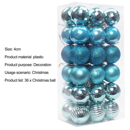 36Pcs 4cm Christmas Colorfast Unbreakable Ornament-Light Blue.