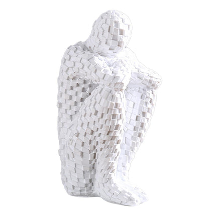 Abstract Thinker Statue Waterproof Resin Artistic Inspiration Thinker Sculpture Patio Decor-White.