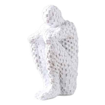 Abstract Thinker Statue Waterproof Resin Artistic Inspiration Thinker Sculpture Patio Decor-White.