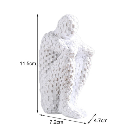 Abstract Thinker Statue Waterproof Resin Artistic Inspiration Thinker Sculpture Patio Decor-White.