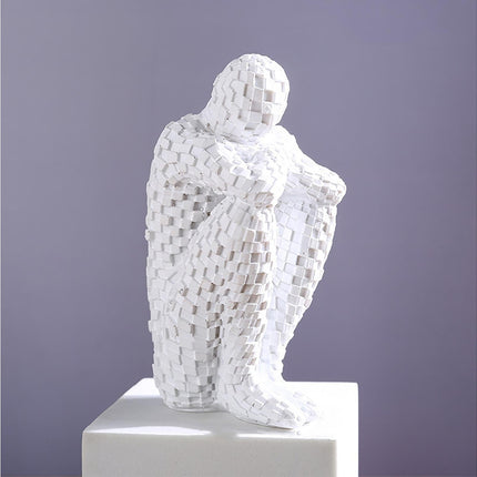 Abstract Thinker Statue Waterproof Resin Artistic Inspiration Thinker Sculpture Patio Decor-White.