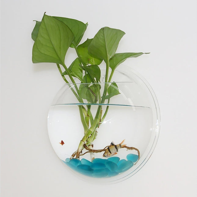 1 Set Fish Tank Decorative Wall Mounted Hanging Flower Vase-Transparent.