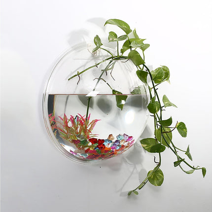 1 Set Fish Tank Decorative Wall Mounted Hanging Flower Vase-Transparent.