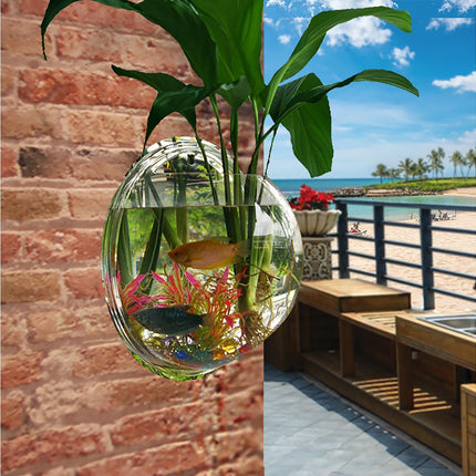 1 Set Fish Tank Decorative Wall Mounted Hanging Flower Vase-Transparent.