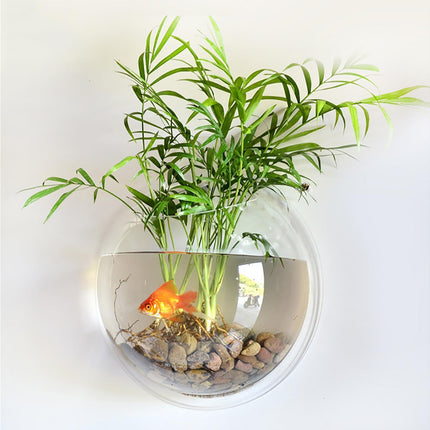 1 Set Fish Tank Decorative Wall Mounted Hanging Flower Vase-Transparent.