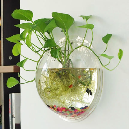 1 Set Fish Tank Decorative Wall Mounted Hanging Flower Vase-Transparent.