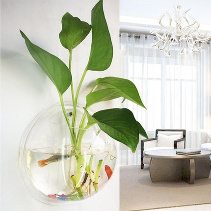 1 Set Fish Tank Decorative Wall Mounted Hanging Flower Vase-Transparent.