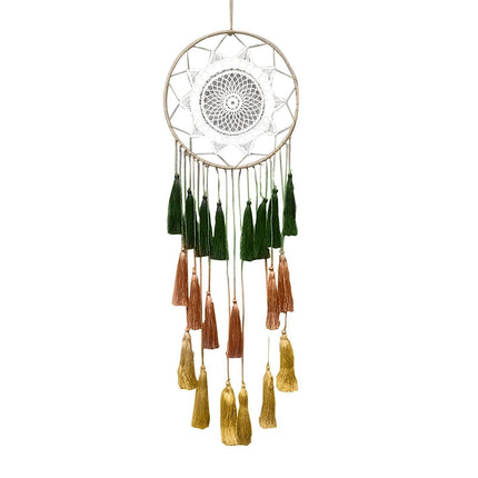 Round Handmade Wall Hanging Wind Chime Dream Catcher with Tassel Home Decor-Green Coffee*.