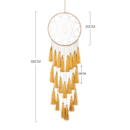 Round Handmade Wall Hanging Wind Chime Dream Catcher with Tassel Home Decor-Green Coffee*.