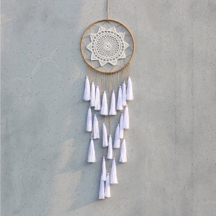 Round Handmade Wall Hanging Wind Chime Dream Catcher with Tassel Home Decor-Green Coffee*.