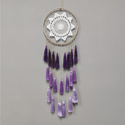 Round Handmade Wall Hanging Wind Chime Dream Catcher with Tassel Home Decor-Green Coffee*.