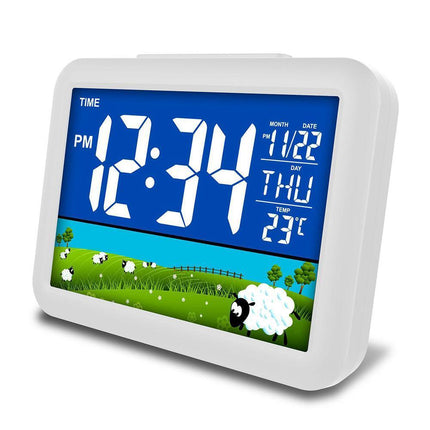 LCD Big Color Screen Home Office Temperature Display Monitor Digital Alarm Clock - Grassland Pattern.