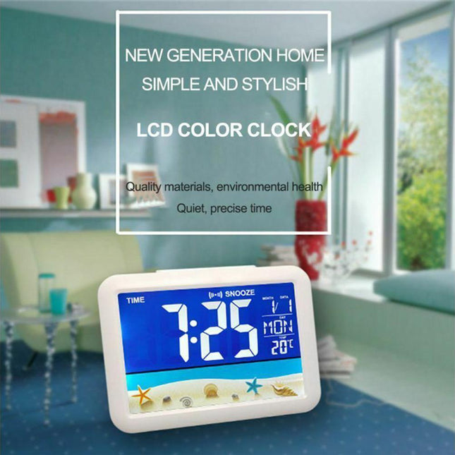 LCD Big Color Screen Home Office Temperature Display Monitor Digital Alarm Clock - Grassland Pattern.
