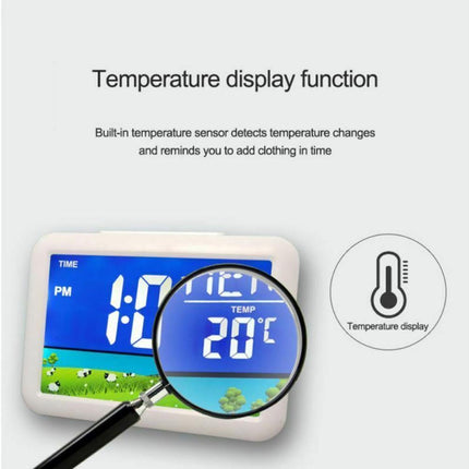 LCD Big Color Screen Home Office Temperature Display Monitor Digital Alarm Clock - Grassland Pattern.