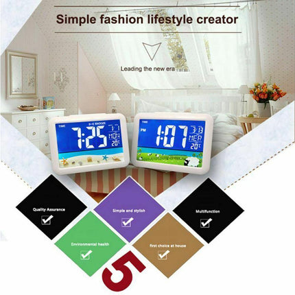 LCD Big Color Screen Home Office Temperature Display Monitor Digital Alarm Clock - Grassland Pattern.