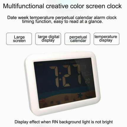 LCD Big Color Screen Home Office Temperature Display Monitor Digital Alarm Clock - Grassland Pattern.