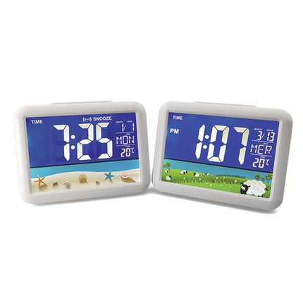 LCD Big Color Screen Home Office Temperature Display Monitor Digital Alarm Clock - Grassland Pattern.