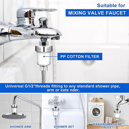 Universal Shower Tap Filter, Anti-Limescale Purifier, Silver Transparent.