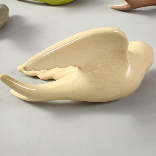Ceramic 3D Bird Shape Wall Ornaments-Beige Yellow S.