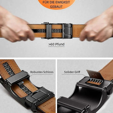 Men's 130cm Leather Ratchet Belt, Adjustable Slide Buckle.