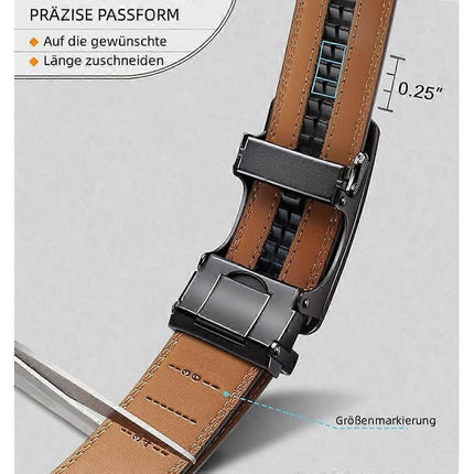 Men's 130cm Leather Ratchet Belt, Adjustable Slide Buckle.