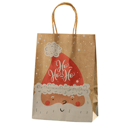 12Pcs/Set Gift Pouch Handle Design Tear Resistant Paper Merry Christmas Printed Candy Bag for Home-L.