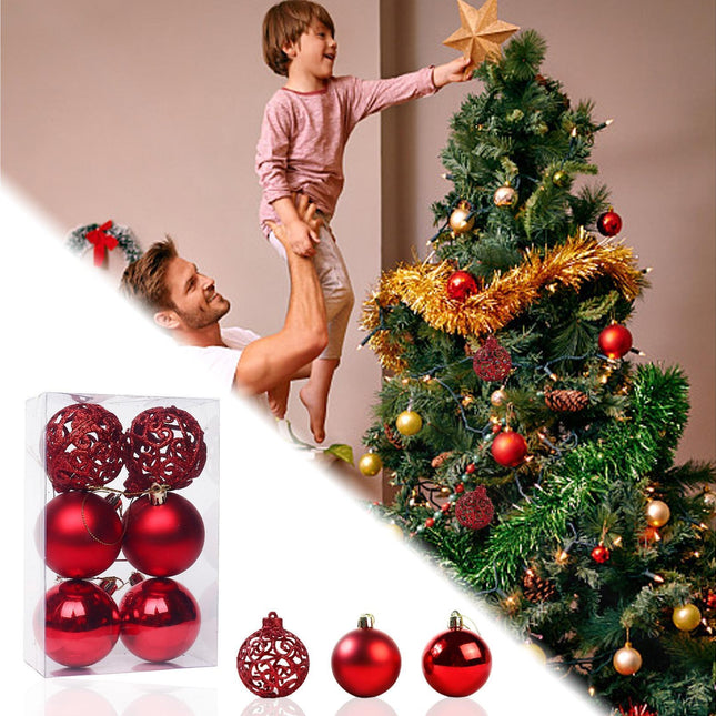 6Pcs 8cm Xmas Tree Pendant-Red 8 cm.