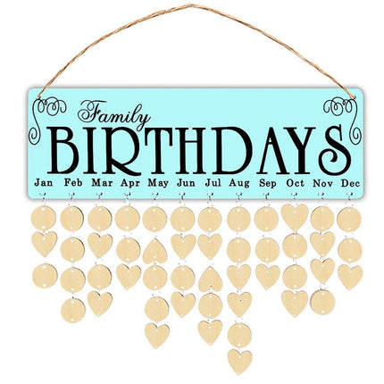 Wooden Wall Hanging DIY Calender Birthday Reminder Plaque Pendant Home Decor- F.