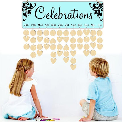 Wooden Wall Hanging DIY Calender Birthday Reminder Plaque Pendant Home Decor- F.
