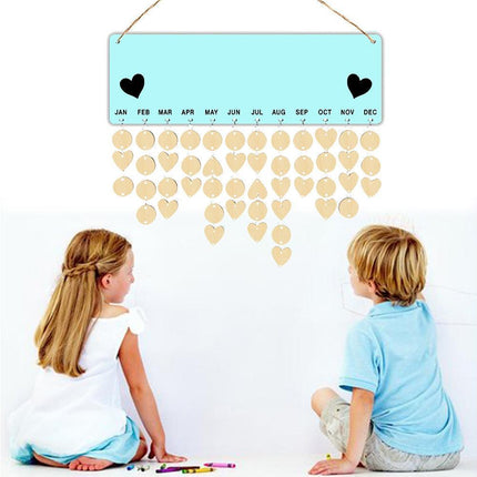 Wooden Wall Hanging DIY Calender Birthday Reminder Plaque Pendant Home Decor- F.