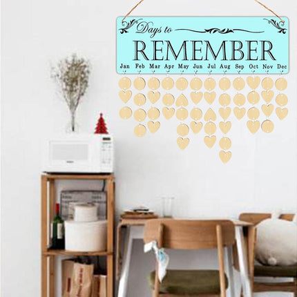 Wooden Wall Hanging DIY Calender Birthday Reminder Plaque Pendant Home Decor- F.