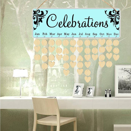 Wooden Wall Hanging DIY Calender Birthday Reminder Plaque Pendant Home Decor- F.