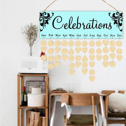 Wooden Wall Hanging DIY Calender Birthday Reminder Plaque Pendant Home Decor- F.